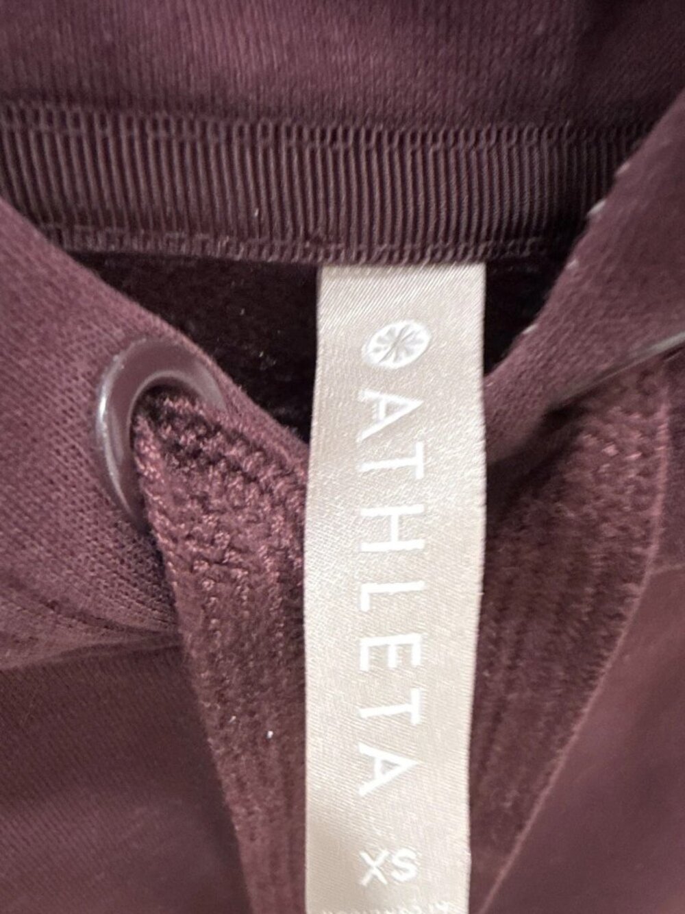 Athleta Women’s Pullover Hoodie XXS Burgundy Cotton Fleece Long Sleeve - Picture 3 of 4